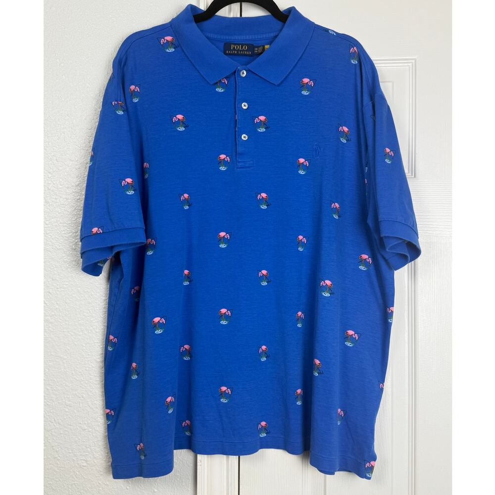 Polo Ralph Lauren Flamingo Polo 2XB Blue Big Tall Coastal Preppy Golfcore